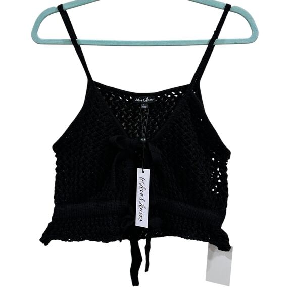 NWT For Love & Lemons Black Crochet Top with Ties - Picture 8 of 8